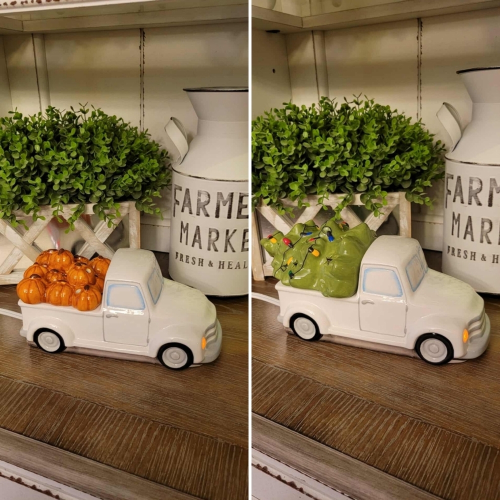 NEW SCENTSY WHITE VINTAGE TRUCK WARMER WITH 2 TOPPERS